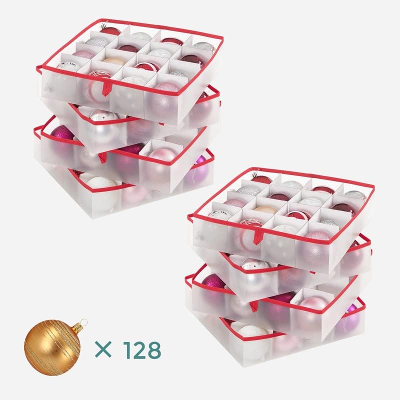 SONGMICS Large Christmas Ornament Storage Box, with 128 Slots
