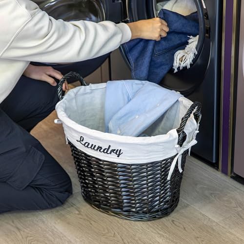 Wickerwise Handwoven Laundry Basket with Liner & Handles - Boho Decorativ...