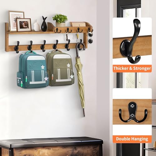 27.5" Wall Mount Coat Rack with Shelf, Key Holder & Mail Organizer, ...