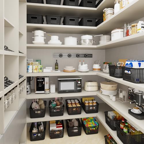 Black Plastic Storage Basket for Organizing 12 Pack Small Storage Bins Contai...