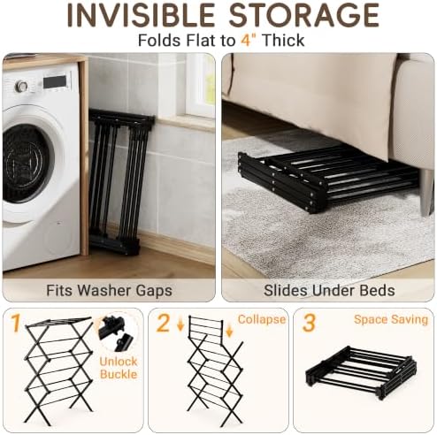 Foldable Clothes Drying Rack, Sleek Black for Modern Apartment