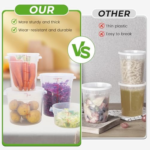 BIEAMA 4 Pack 2 Qt Round Food Storage Containers with Lids, Translucent PP