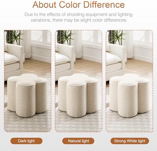 Zesthouse Flower Pouf Ottomans Foot Rest Set of 2, Linen Poofy Ottomans