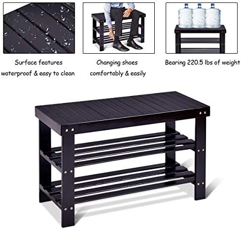 GOFLAME Shoe Bench Rack, 2-Tier Bamboo Seat Storage Shelf, Free Standing Shoe...