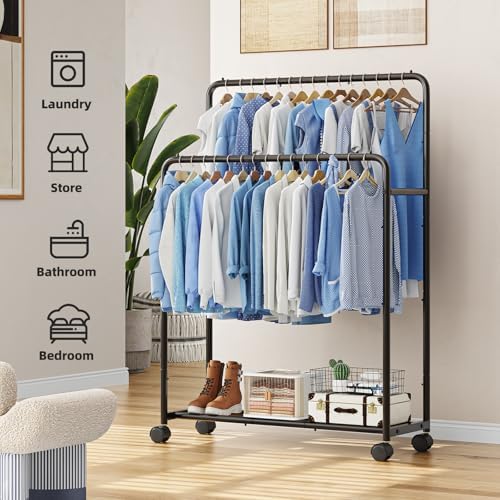 Simple Trending Clothing Clothes Rack, Double Rod Garment Rack, Black