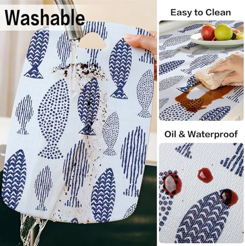 Blue Fish Drawer Shelf Liner for Kitchen Cabinets 15.7IN x 16.4FT