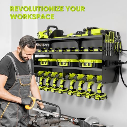 POKIPO Large Power Tool Organizer Wall Mount with Charging Station,4 Layer He...