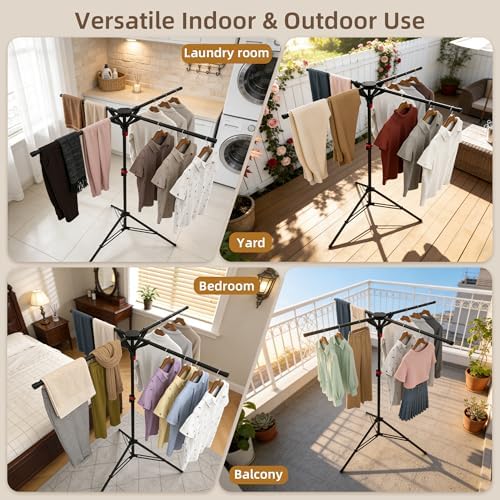 Clothes Drying Rack Foldable, Adjustable Height with Fold Button