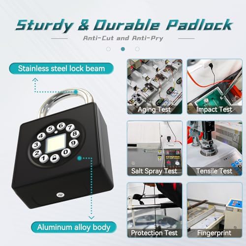SFW Fingerprint Padlock with Key,Heavy Duty Combination Lock Locker,Water Res...