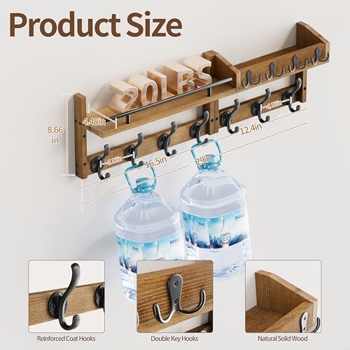 29 inch Coat Rack Wall Mount with Shelf, Entryway Wall Shelf with Hooks, Heav...