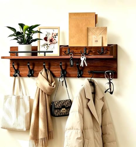 Wooden Wall Mounted Coat Rack for Entryway, Coat Rack Wall Mount with Shelf