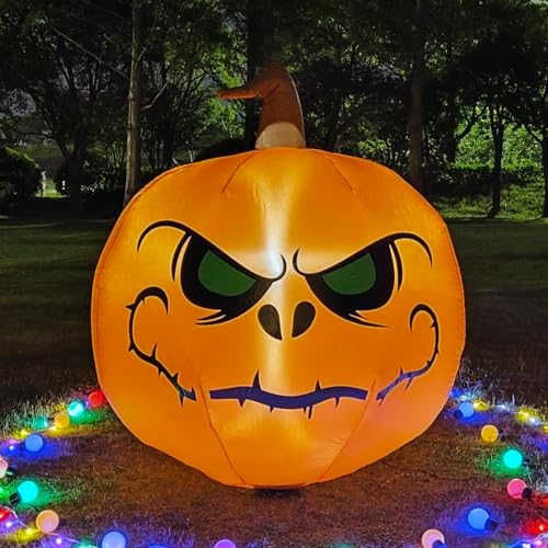 4FT Halloween Inflatable Pumpkin with Build-in LED Lights, Blow up Halloween ...