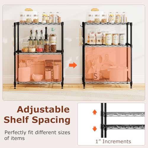 GOFLAME 3-Tier Metal Storage Shelving Unit, Heavy-Duty Adjustable Utility She...