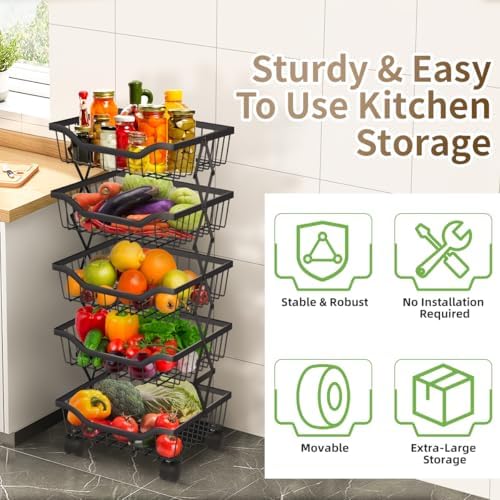 Fruit Vegetable Storage Basket 5 Tiers Stackable Metal Wire Fruit Basket Kitc...
