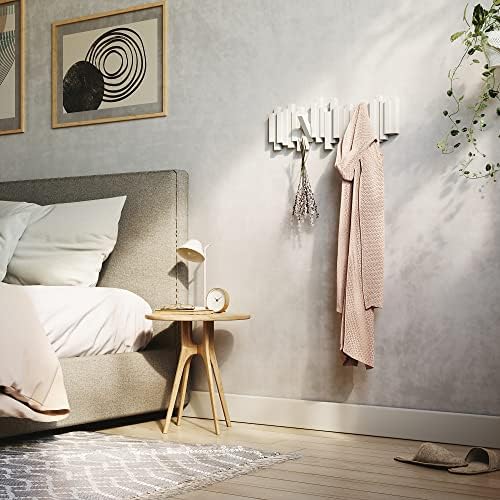 Umbra Sticks Wall Mount Coat Rack, 5 Hook Retractable Pegs, White