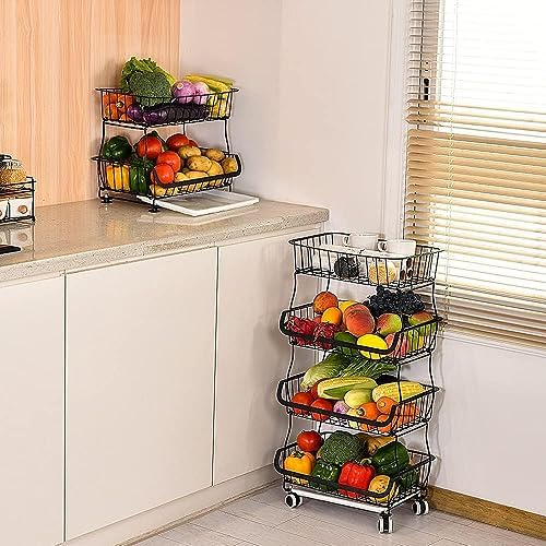 Fruit Vegetable Storage Basket, 4 Tier Stackable Metal Wire Storage Baskets w...