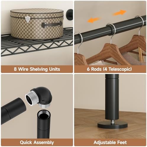 ComfyCorner Wall Mounted Garment Rack, Industrial Pipe Clothing Rack Black