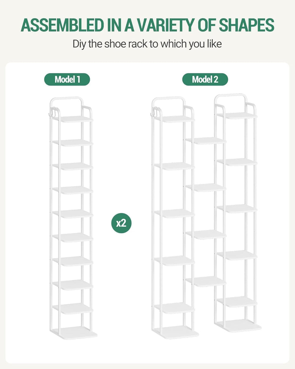 Hzuaneri 10 Tiers Vertical Shoe Rack, Narrow Shoe Tower, Tall Shoes Shelf wit...