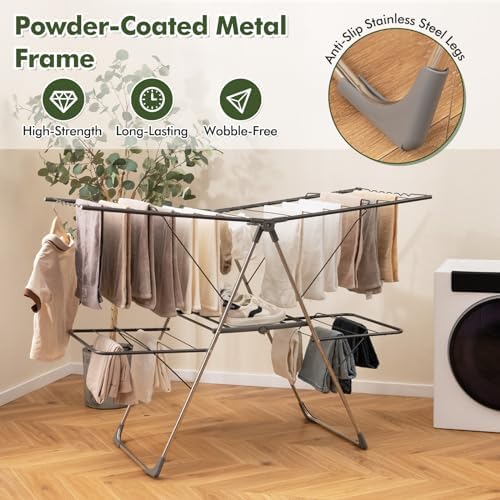 Tangkula 2-Tier Freestanding Foldable Clothes Drying Rack, No Assembly
