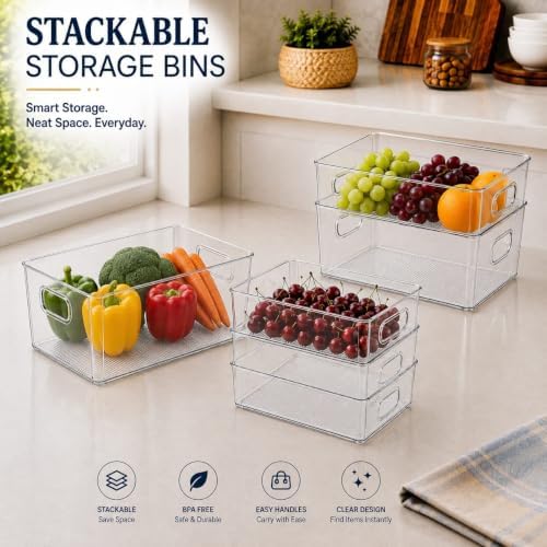 Set of 5 Stackable Fridge Organizers and Storage Bins, 2 Small, 2 Medium &...