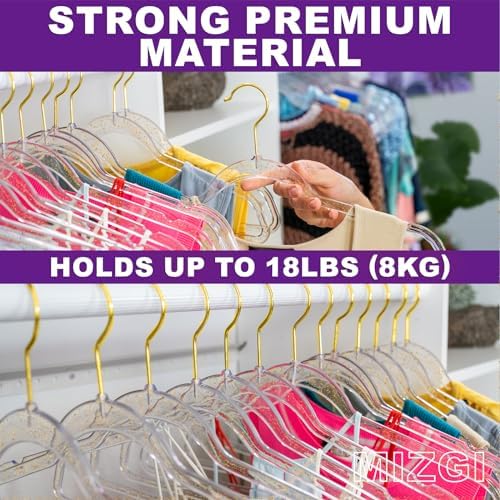 Premium Clear Invisible Acrylic Hangers,Crystal Plastic Hangers with Bling Go...