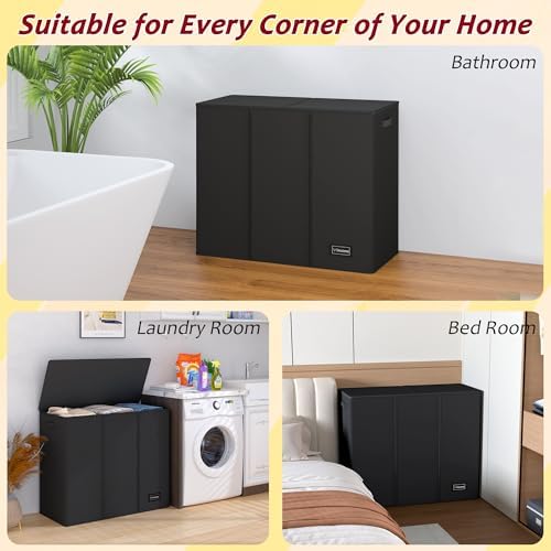 195L Laundry Hamper 3 Section,Large Laundry Hamper with Lid,Dirty Clothes Ham...
