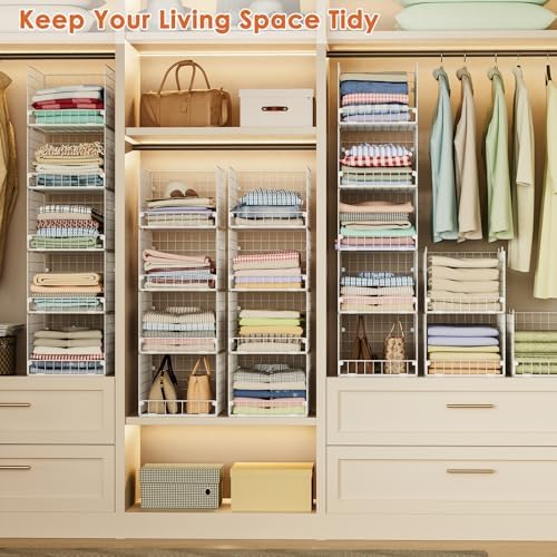5-Tier Stackable Closet Storage Shelves, Closet Organizers and Storage Basket...