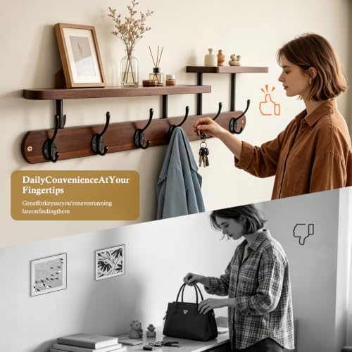 Coat Rack Wall Mount 23" Coat Rack Wall Mount with Shelf for Entryway, R...