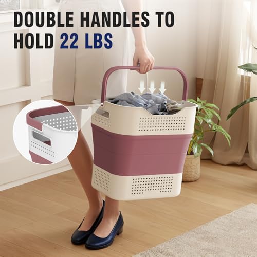 TECHMILLY Collapsible Plastic Laundry Basket Hamper with Handles, 35L Portabl...