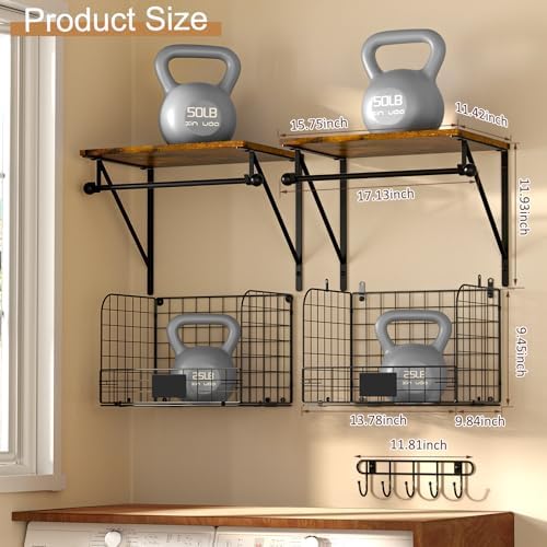 Laundry Room Shelves Wall Mounted with Wire Baskets, Over the Washer and Drye...