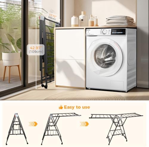 Foldable Standing Clothes Rack, 3-Tier Drying Hanger, for 30+ Pcs