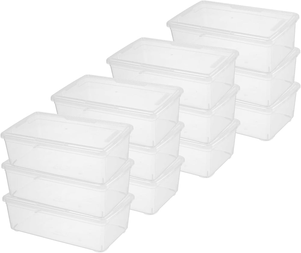 novelinks 12 Pack 6 Quart Stackable Shoe Storage Bins with Lids (Clear)