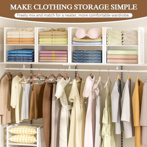 2-Tier Stackable Closet Organizers and Storage Basket, Wire Clothes Shelf Org...