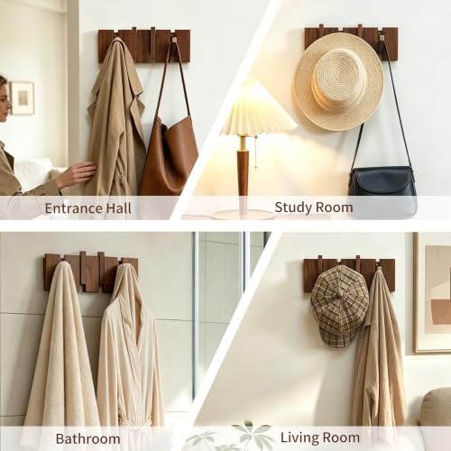 QUELLANCE Wooden Coat Hooks Wall Mounted, Coat Rack Hanger Wall Mount with 4 ...