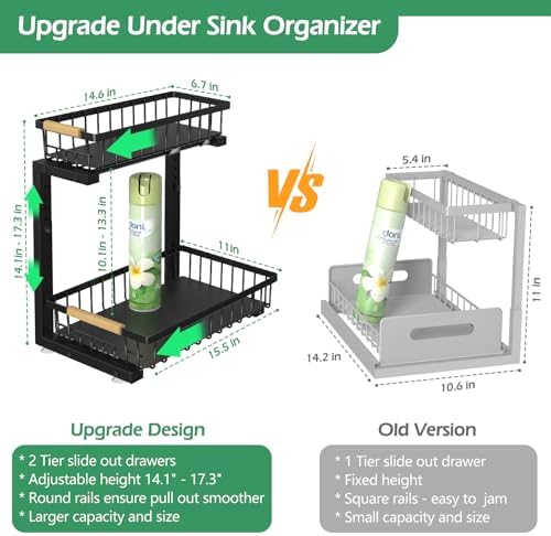 ADRIMER Under Sink Organizer 2 Packs, Pull Out Kitchen Sink Organizer, 2 Tier...