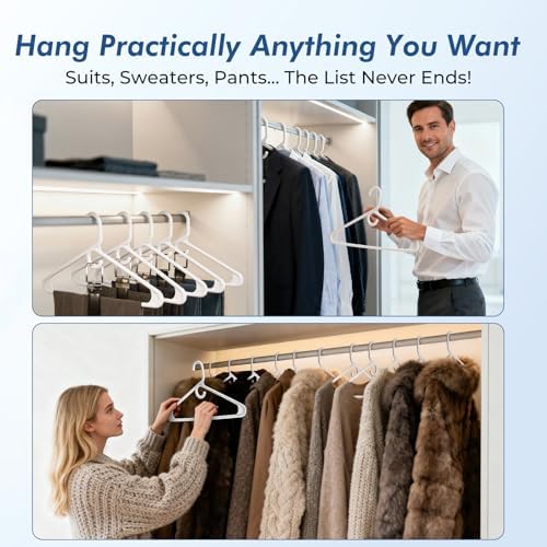 HOUSE DAY Heavy Duty Plastic Hangers 24 Pack - Thick White Clothes Hangers
