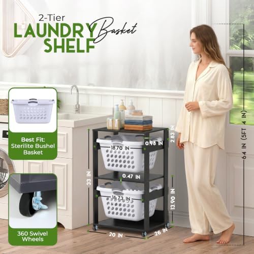 Laundry Basket Holder Shelf, Stackable Laundry Sorter (Slate Grey, 2 Tier)