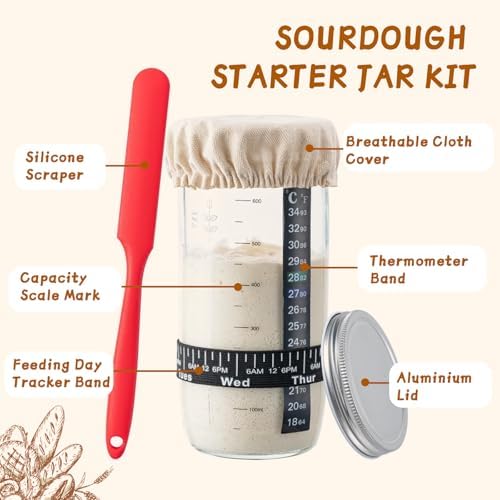 52 Pcs Sourdough Starter Kit with 9" Round & 10" Oval Bread Pro...