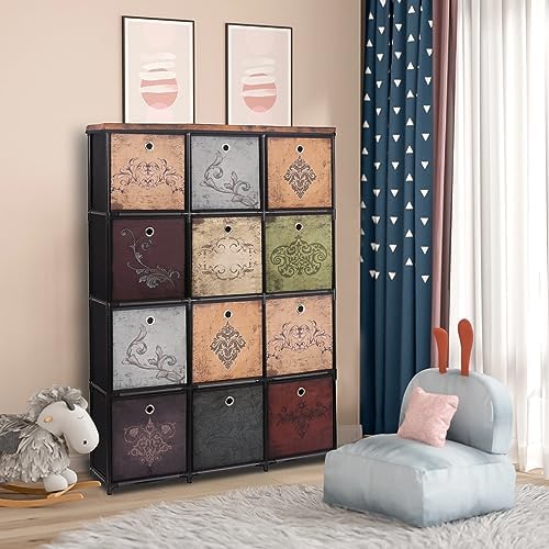 VASICAR Tall Fabric Dresser for Bedroom, Vintage Cube Organizer Shelf