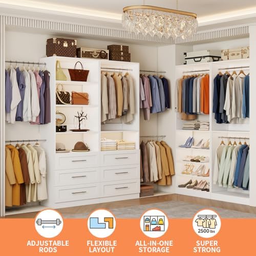 Closet System with 4 Sets, 8–21 FT Closet System with 6 Drawers, 9 Shelves &a...