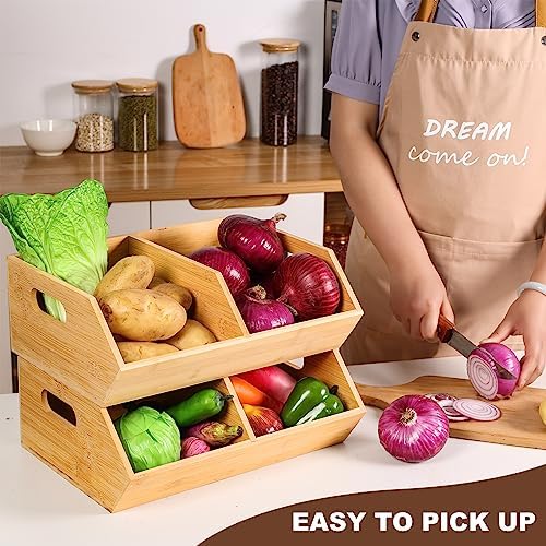 2 Set Bamboo Storage Bins, Pantry Organizers and Storage, Kitchen Countertop ...