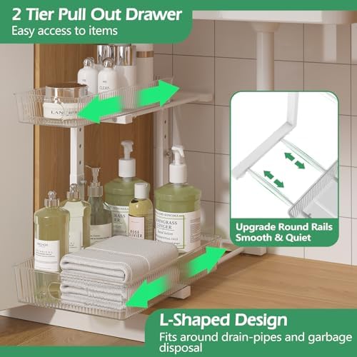 ADRIMER Under Sink Organizer 2 Packs, Pull Out Kitchen Sink Organizer, 2 Tier...