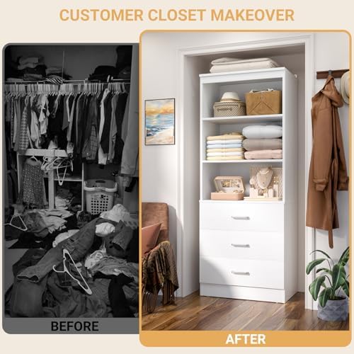 Aheaplus 23.6" Closet Drawers System, Closet System with 3 Drawers, White