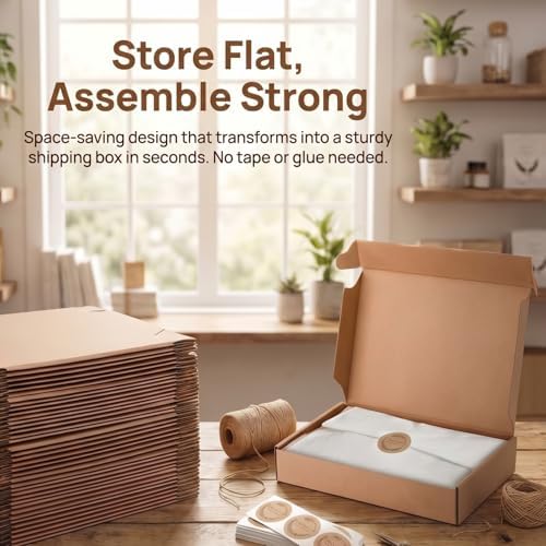 Cedilis 30 Pack 12x8x2 Inches Shipping Boxes, Brown Corrugated Cardboard Mail...