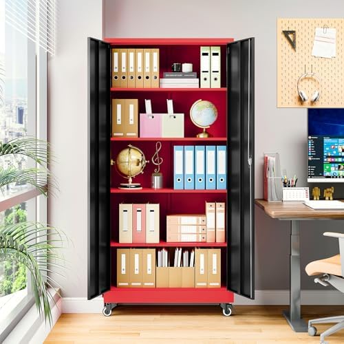 Metal Garage Storage Cabinet with Locking Doors and Adjustable Shelves, Wide ...