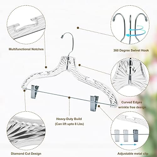 Quality Clear Plastic Skirt Hangers - 24 Pack Crystal Cut Pants Dress Durable...