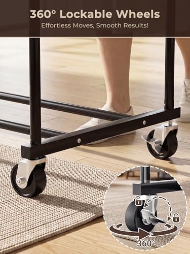 Clothes Rack, Rolling Clothing Rack with Double Rods for Hanging Clothes, Por...