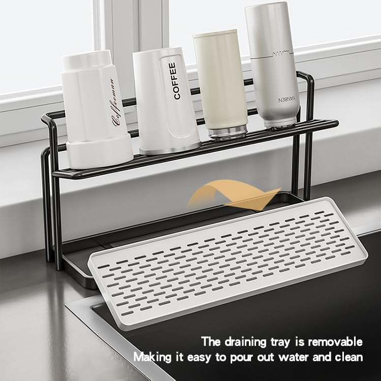 2-Tier Space-Saving Drain Rack with Removable Tray