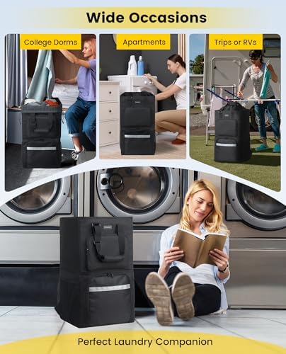 Vorspack Laundry Backpack for College Dorm, Heavy-Duty Hamper, Black