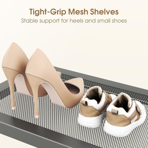 SAYZH Expandable Shoe Rack for Closet, Adjustable Metal Shoe Organizer with S...